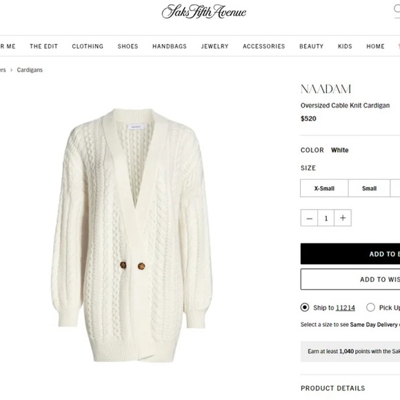 NAADAM Oversized Double Breasted Wool Cashmere-Blend Cable Knit Cardigan XL $520 - Picture 4 of 9